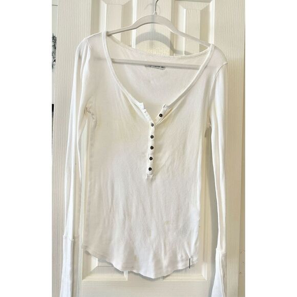 Abercrombie white long sleeve ribbed Henley size M - Picture 2 of 4
